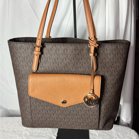 Michael Kors MK Brown Signature Tote Purse Shoulder Bag - Picture 2 of 7
